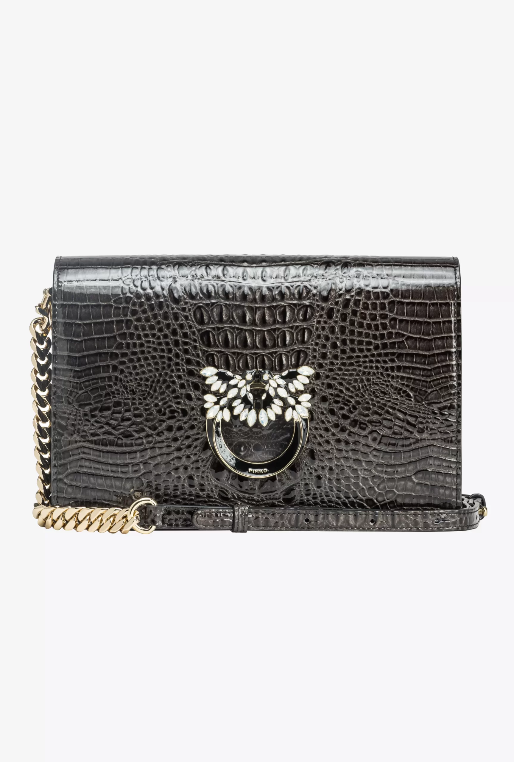 PINKO Galleria Classic Love Bag Click In Shiny Crocodile-print Leather Flash Sale